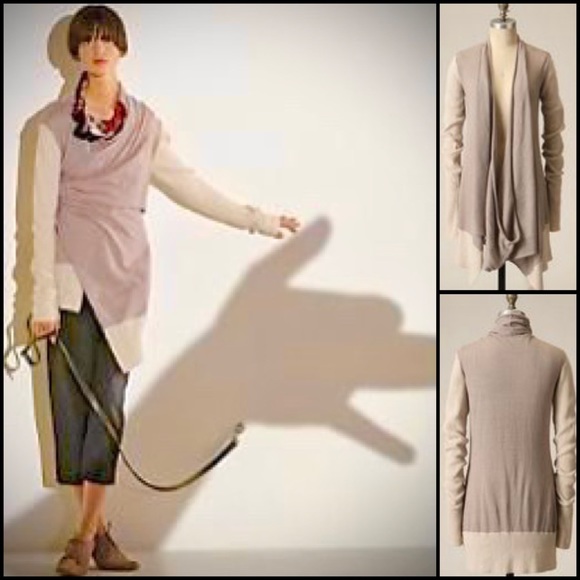 Anthro Gro Abrahamsson Wool Blend Colorblock Wrap Drape Cowl Cardigan Sweater - Picture 2 of 10